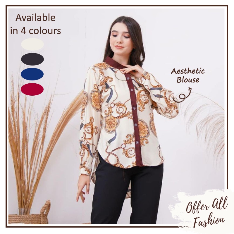 BELI 2 DISKON 10.000 - SHIRT kemeja hem blouse motif hermes atasan lengan panjang bahan Cotton Rayon Viscose hangout kerja formal hijab friendly pesta casual pakaian wanita korea korean style aesthetic ootd outfit kekinian shopee haul viral tiktok