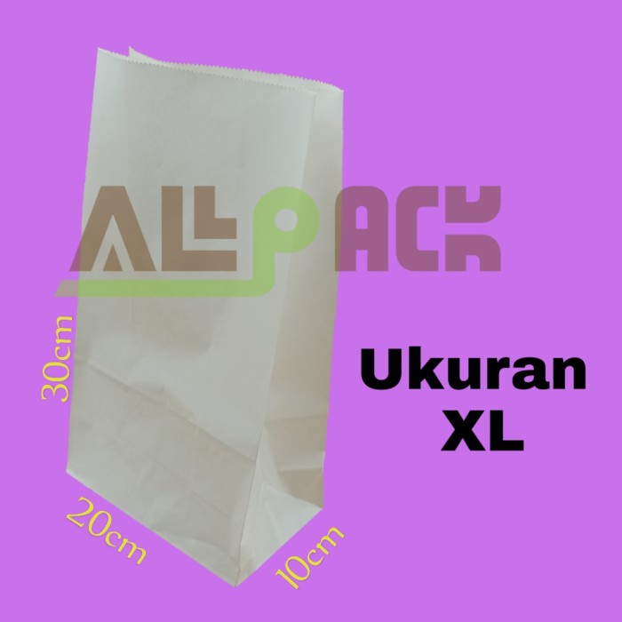 

✨ BISA COD ✨ KANTONG KERTAS , PAPER BAG WARNA PUTIH POLOS UKURAN XL 100PCS