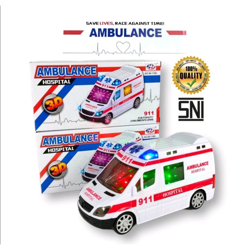 PROMO MAINAN ANAK MOBIL AMBULANCE 911 3D DAN SIRINE