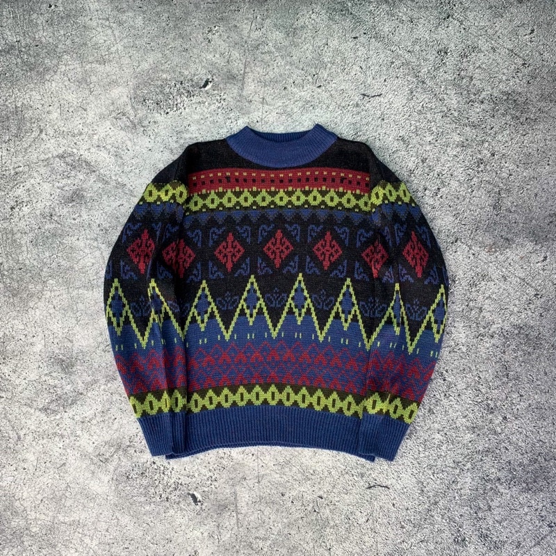 St Franc Pattern Knitwear❗️THRIFT❗️ Sweater Rajut Turtleneck Vintage Cardigan Premium Crop Oversize 