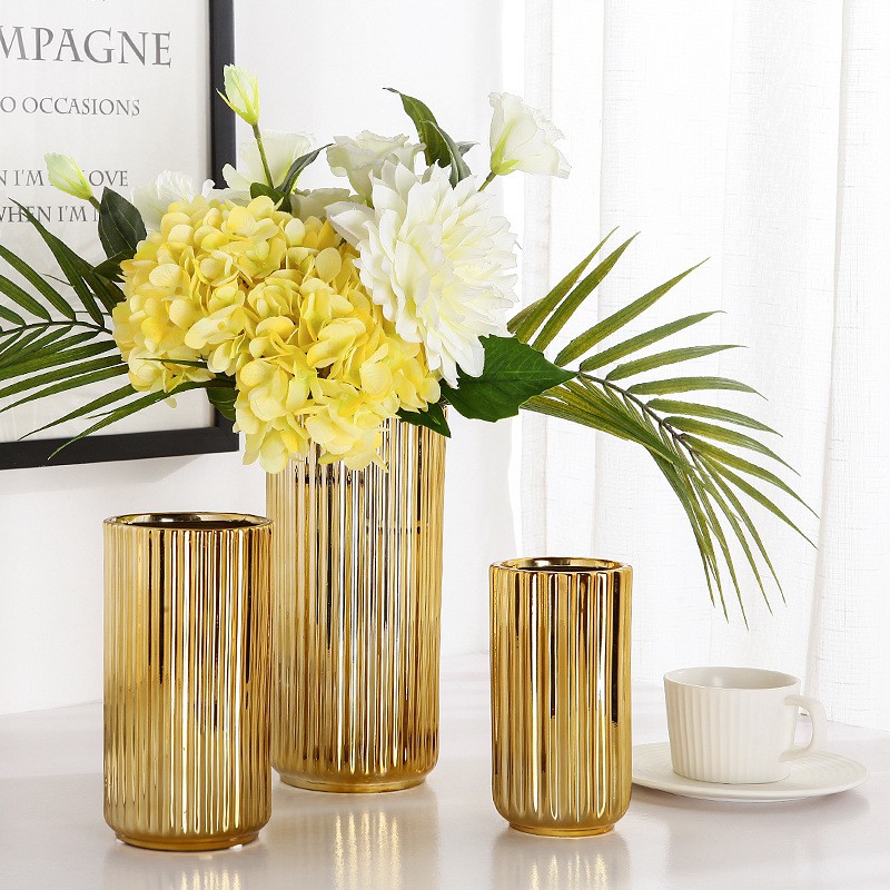 HDB VAS BUNGA GOLD/European Style Golden Vase/Vas Bunga Keramik/Ceramic Vase/Pot Bunga Gold Mewah