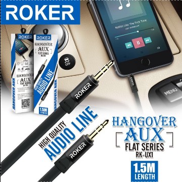 Kabel Audio ROKER Hangover FLAT Series RK-UX1 ORIGINAL AUX Cable 3.5mm Audio Line 1.5M