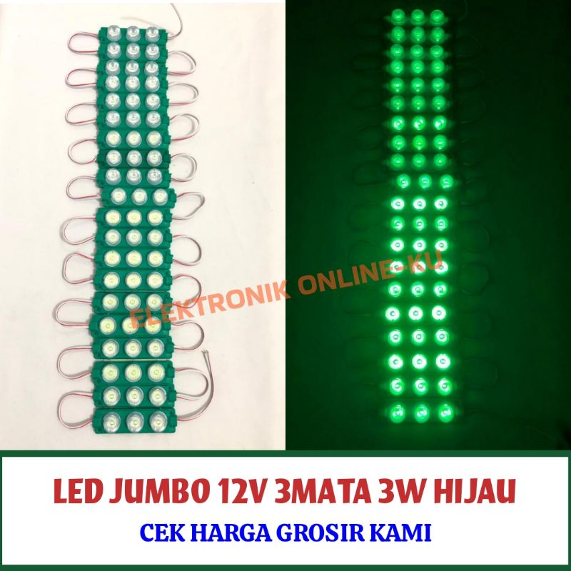 LAMPU LED JUMBO 12V 3MATA 3W HIJAU