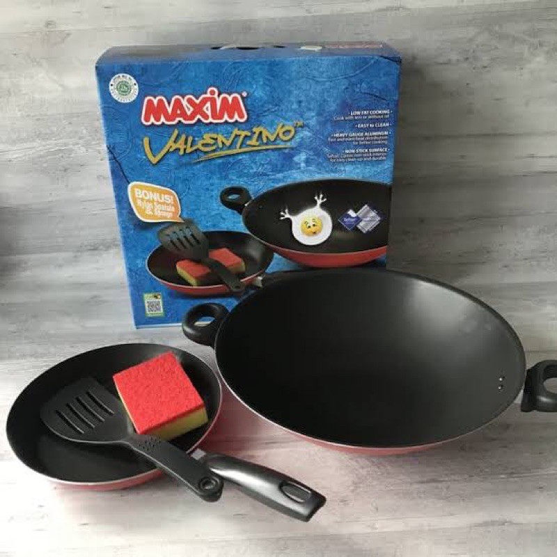 MAXIM VALENTINO FRYPAN WAJAN TEFLON ANTI LENGKET 2 PCS / SET ORIGINAL