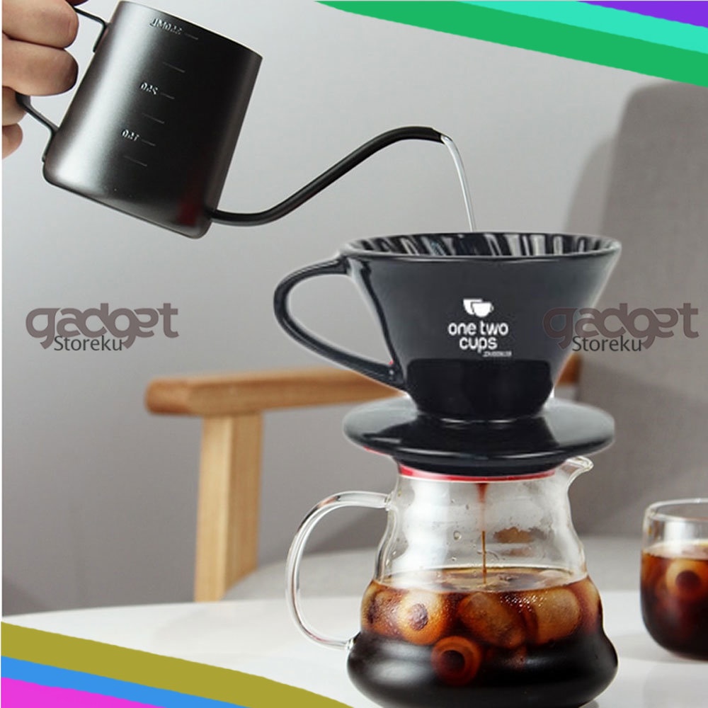 Gelas Filter Penyaring Kopi V60 Dripper Keramik Glass Coffee Filter Dripper 1-4 Cups