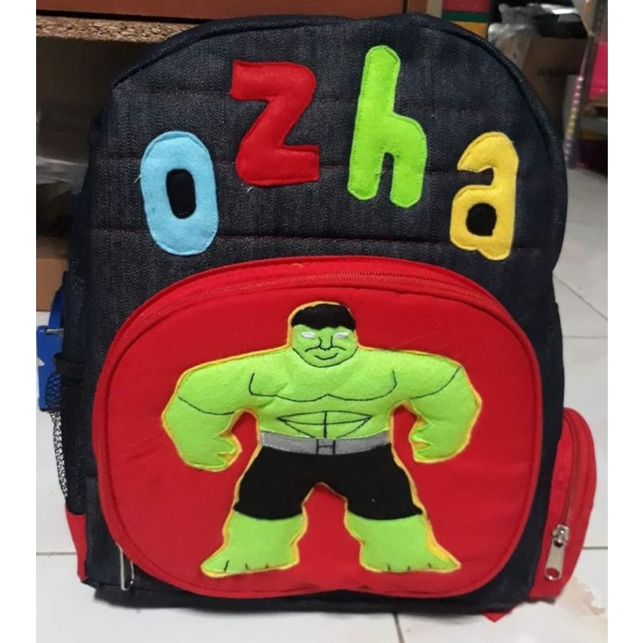 Tas ransel anak TK SD Karakter HULK free custom nama