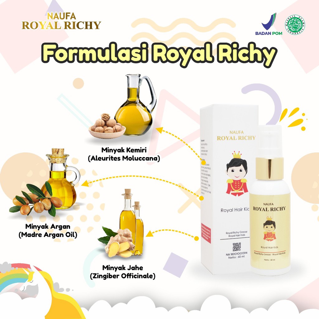 Naufa Royal Richy - Kids Hair Serum Premium Quality Vitamin Penumbuh Pelebat Penumbuh Menghitamkan Rambut Bayi &amp; Anak Kemiri Isi 60ml