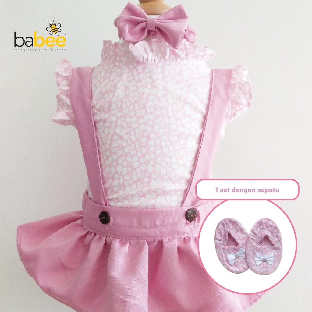 ALEXA / MICHA / CLARA / SAKURA / TALITHA / VALENTINA EMMA CHERRY BLOSSOM Bandana Sepatu Setelan Rok Bunga Pergi Lucu Fashion Anak Bayi Perempuan Cewe Lucu Terlaris-Clara Pink
