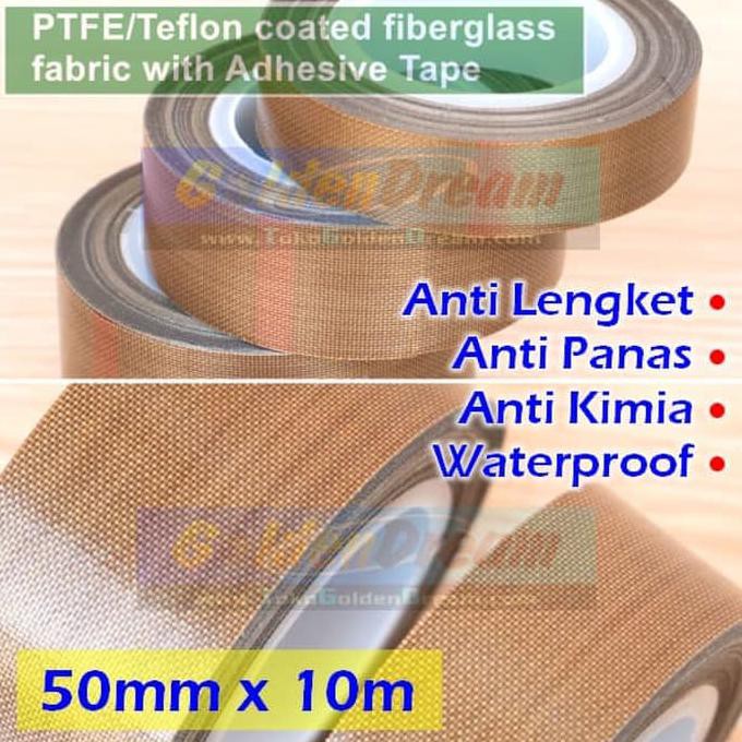 [[BISA COD]] TEFLON Tape 50mm x 10m PTFE Fiberglass Adhesive Sealer Isolasi Panas TERBATAS Kode 773