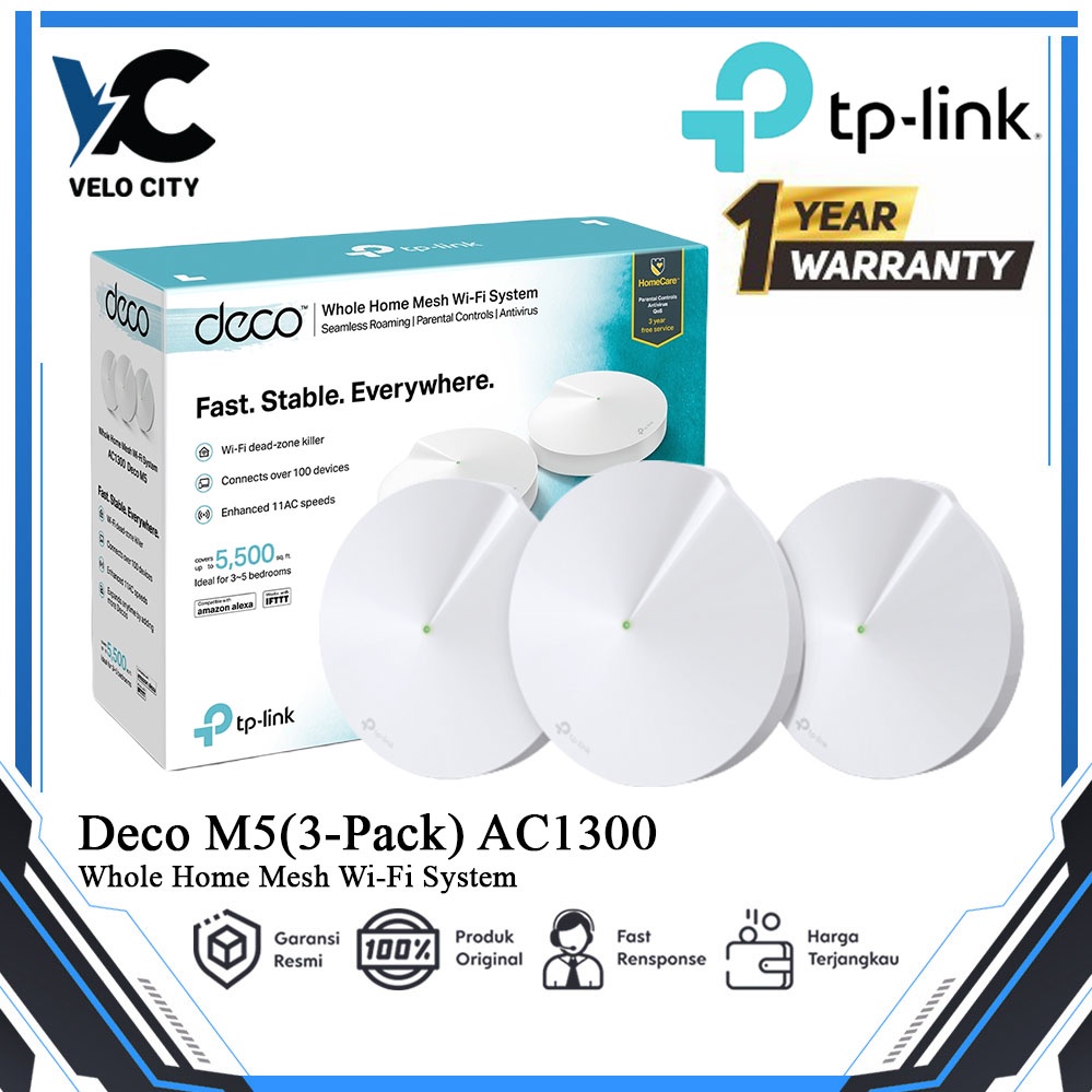 TP-Link DECO M5 AC1300 Whole Home Mesh Wi-Fi System (3-Pack) - DECO M5