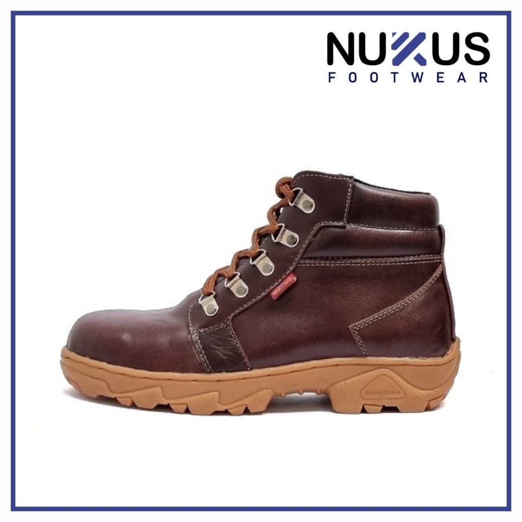 Nukus Sepatu Safety Boots Pria Kulit Asli Coklat Tua - D04