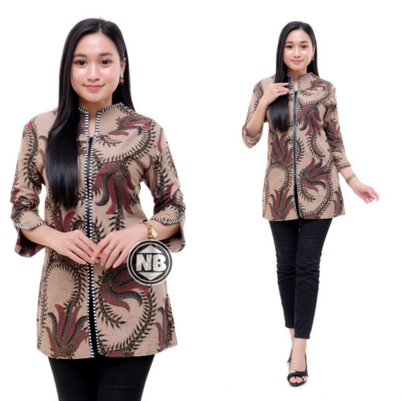 Batik wanita ASJ SA HRB026 Kenongo Kemeja Tosca Pendek-B.zebra kobis marun