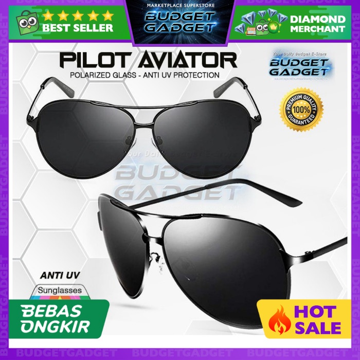 Kacamata Hitam Polarized Sunglasses Aviator Style Anti UV - Hitam