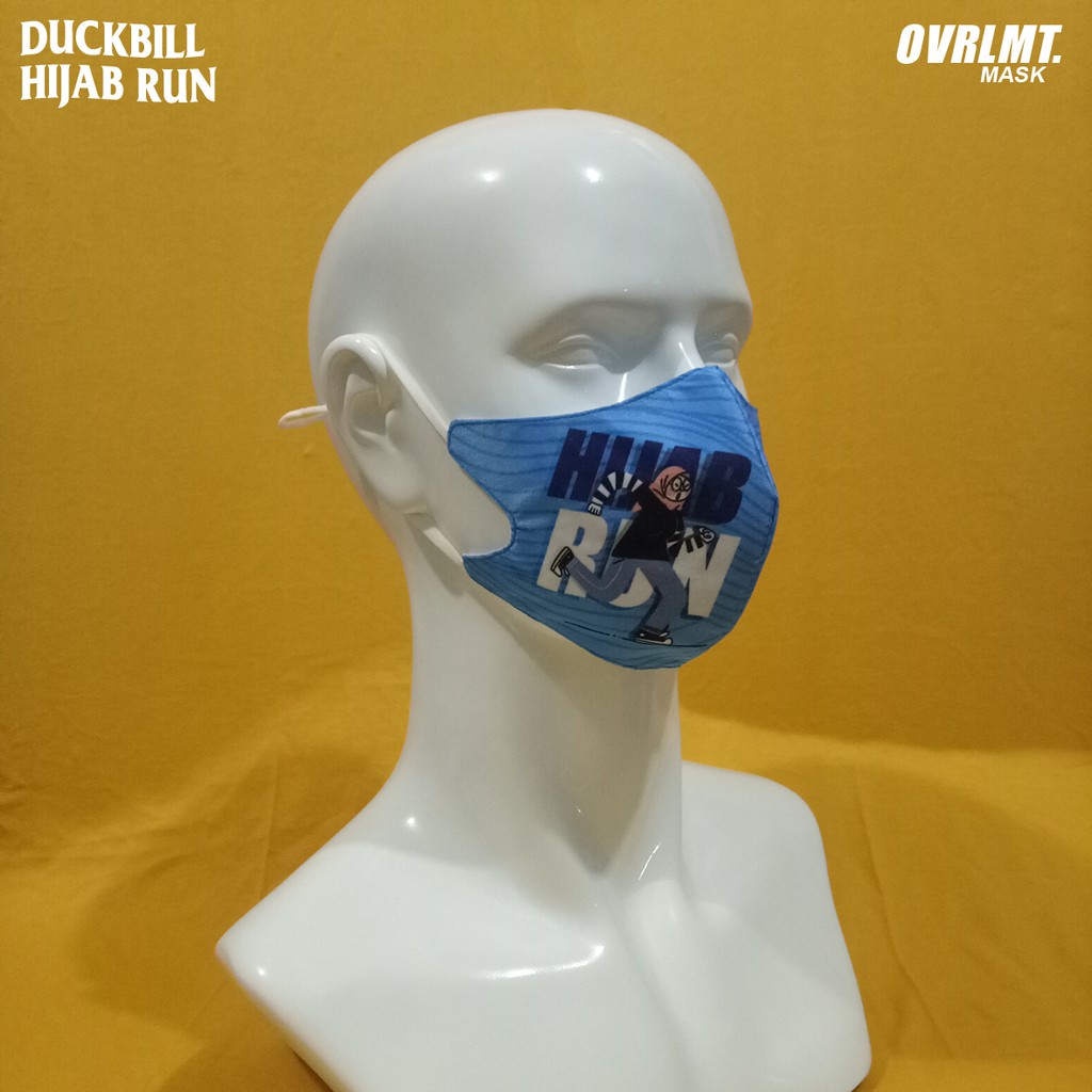 Masker duckbill Overlimit Hijab Run masker Kain Pria Wanita Cowok Cewek Tali Karet Elastis 3 PLY