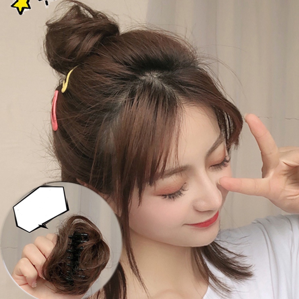 Wig / Rambut Palsu Wanita Model Klip Setengah Bun Kepang Natural Fluffy