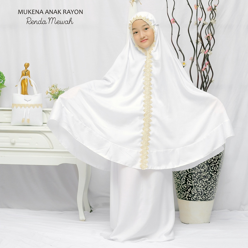 Mukena Anak Bali Rayon Polos Renda Mewah (Usia 6-12 tahun)