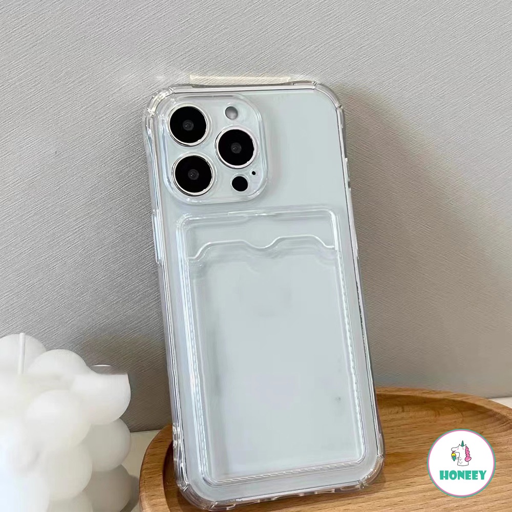 Soft Case TPU Ultra Tipis Shockproof Holder Kartu Cover Iphone 14 13 12 Pro 11Pro Max XR Xs Max 8 7Plus