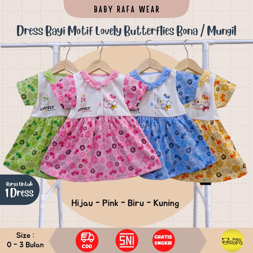 Dress Baju Bayi Perempuan 0 - 3 Bulan merk BONA, Setelan Rok Anak Perempuan motif LOVELY BUTTERFLIES