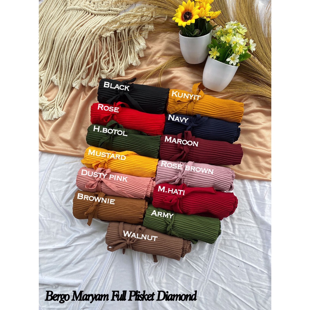 BERGO MARYAM FULL PLISKET SHAWL LIDI PREMIUM TALI INSTAN TERMURAH