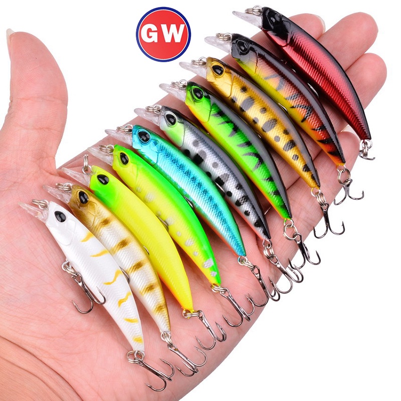 1pc Umpan Pancing Ikan Minnow Mata 3d 10 Warna 6.8cm / 4g Untuk Air Tawar / Asin