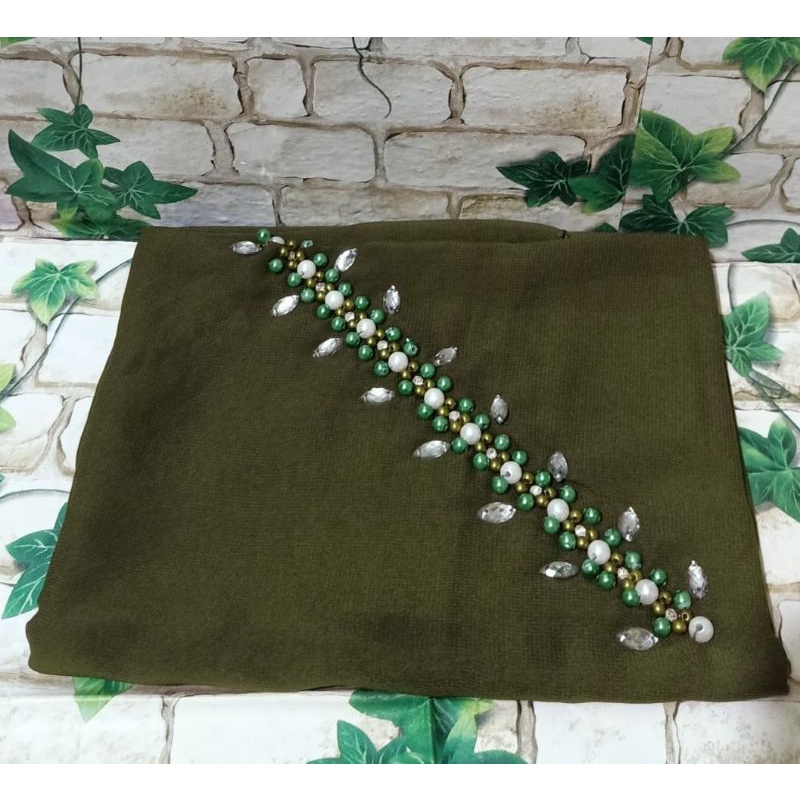 SEGIEMPAT PAYET BANDO BELLA/HIJAB BANDO MUTIARA/KERUDUNG PAYET BELLA SQUERE-Army