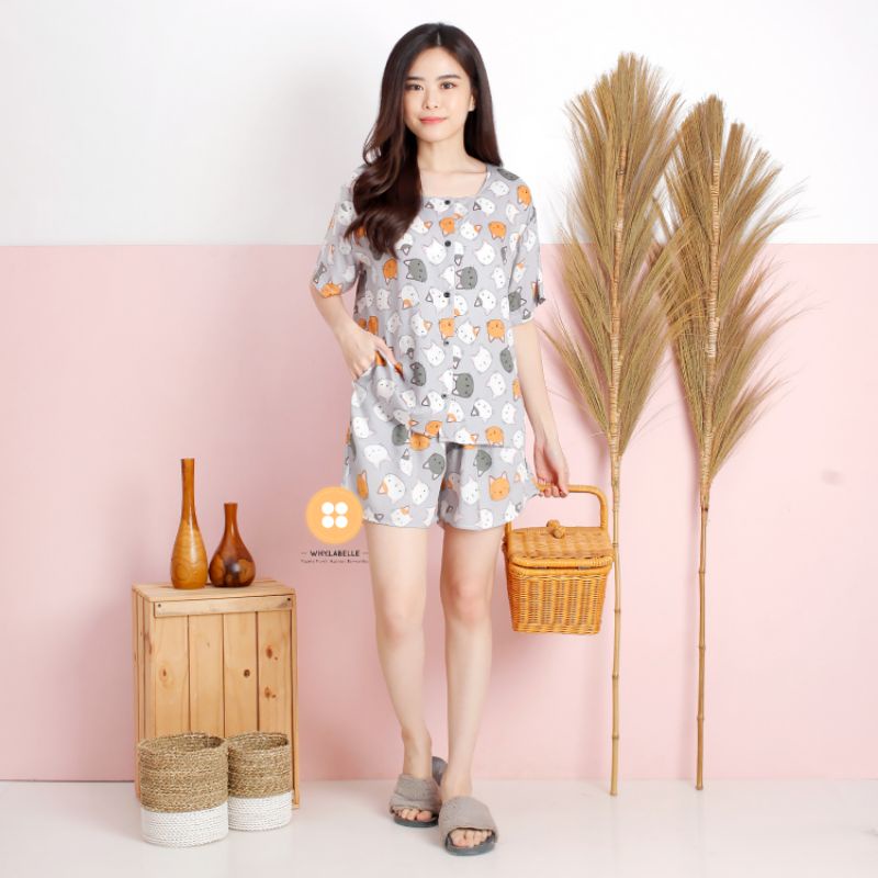 baju tidur homewear rayon Catty-Grey
