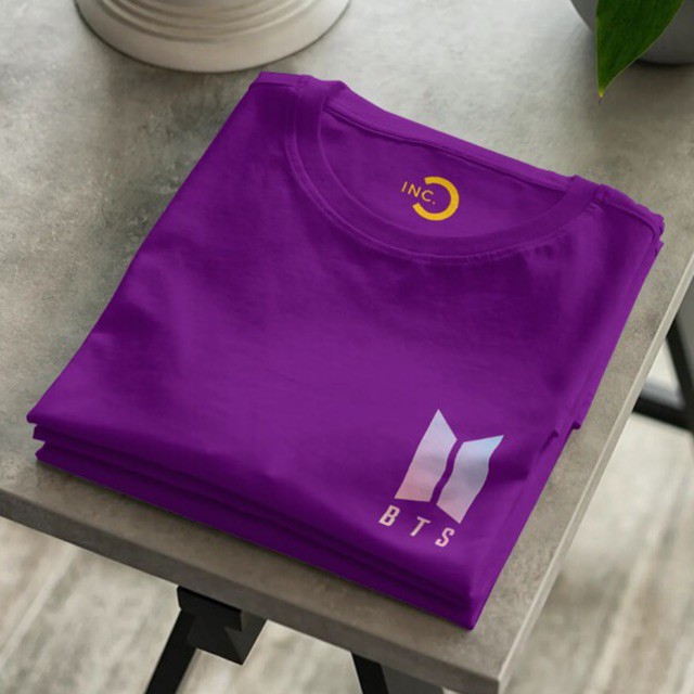 Kaos BTS Lilac Purple Logo Cotton 24s Premium Bisa Upgrade Lengan Panjang