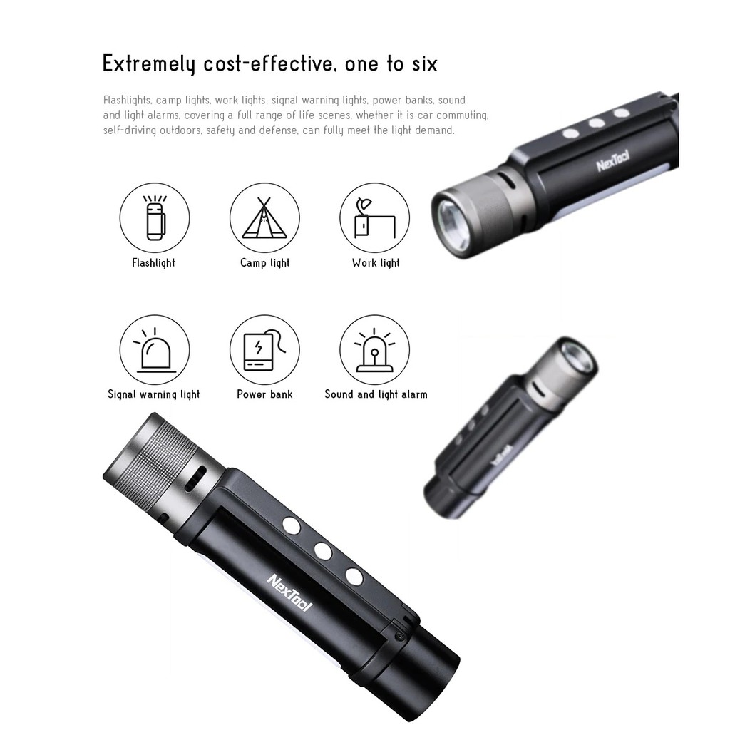 XIAOMI NEXTOOL 6 in 1 Rechargeable Flash Light 1000 Lumens - NE20030 - Senter Rechargeable 1000lm