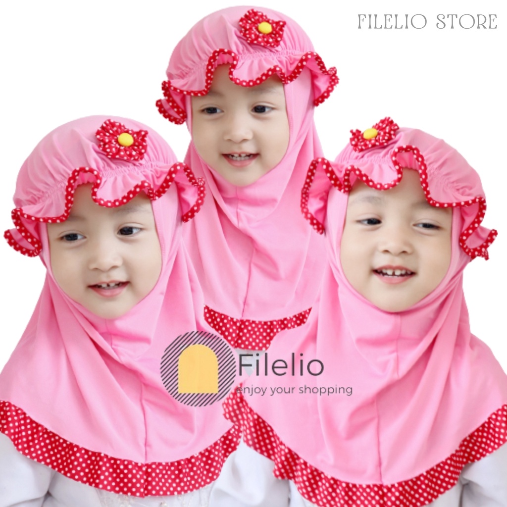 TERMURAH Hijab Anak Perempuan Topi List Polka Jilbab Anak Anak Kerudung Bayi Murah Krudung Anak