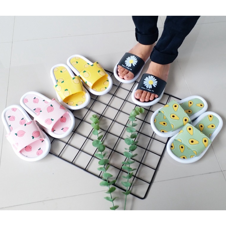 gof PUFFY Import FRUITS LIS Sandal Wanita Murah Slip Casual Teplek Sendal Cewek Flat