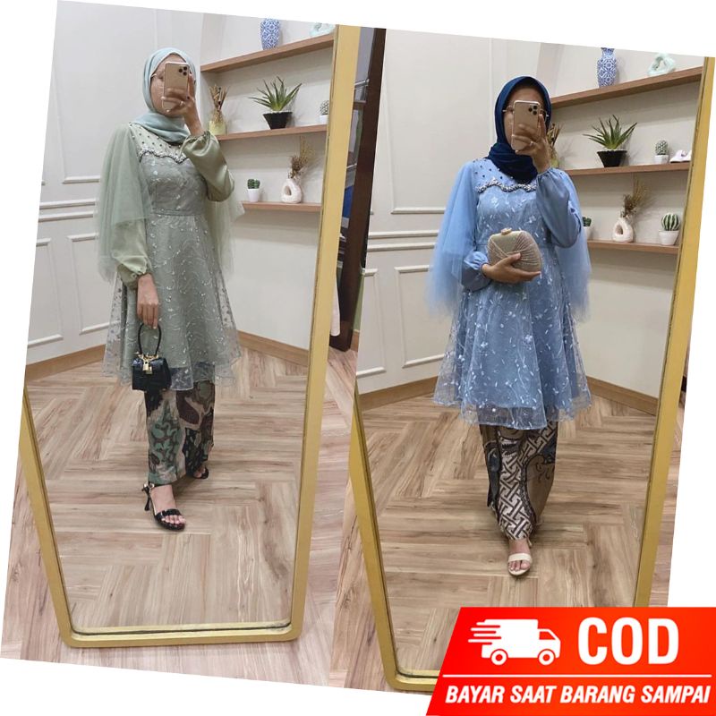 COD - Atasan kebaya Mela series kebaya brukat tulle mutiara premium termurah Kebaya dewasa remaja kekinian Outfit kebaya kondnagan tunangan Sragam Bridesmaid Atasan kebaya allsize