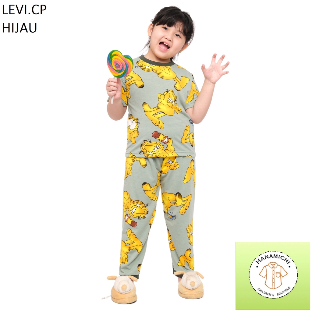 Hanamichi LEVI.CP Setelan Baju Tidur Anak Lengan Pendek Bergambar