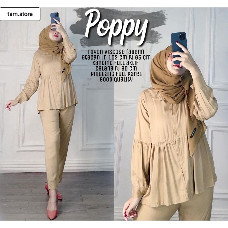 SETELAN PIYAMA WANITA PREMIUM HIGH QUALITY // LD 100 - 110 ONE SET RAYON MOTIF BARU // SET RAYON-Poppy mocca set