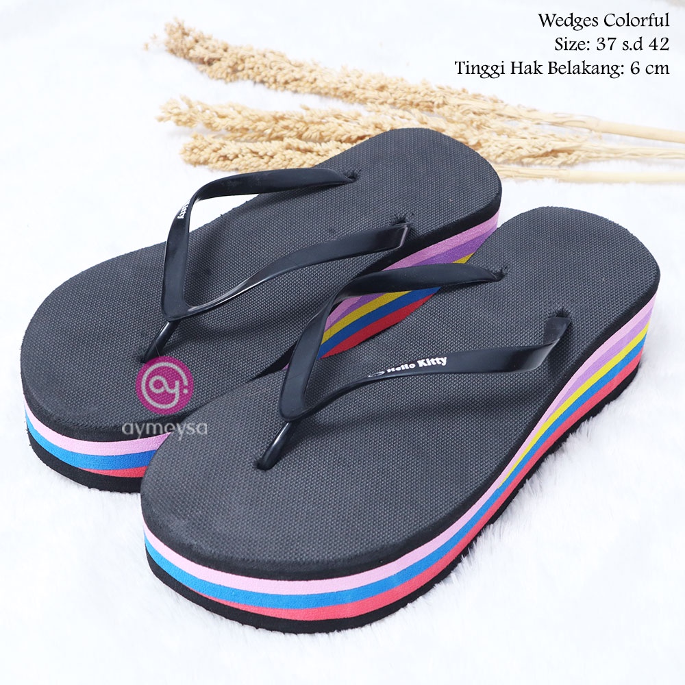 Sandal Wedges Wanita dengan Heel 6 cm Colorful Model Terbaru untuk Dewasa Perempuan Ukuran 37 sampai 42 Cocok Digunakan untuk Cewek ABG sampai dewasa harga dijamin murah terjangkau, enak dipakai dan nyaman.