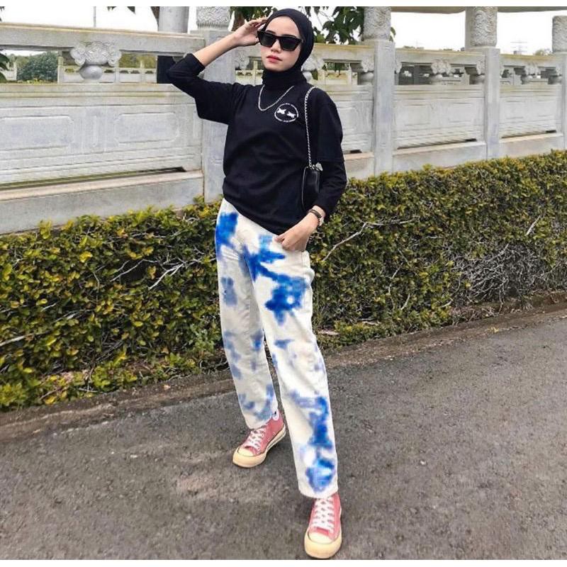 1KG MUAT 3PCS | SAVANA BOYFRIEND BAGGY JEANS TIE DYE HITS SELEBGRAM FASHION WANITA MUSLIMAH