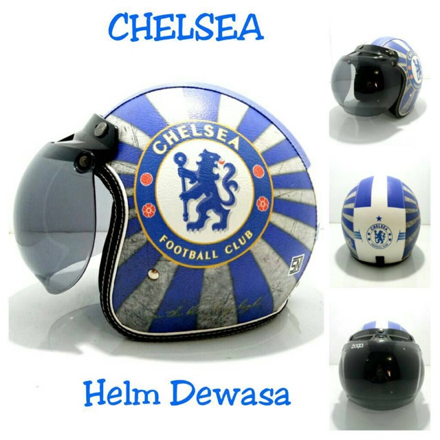 Helm Gogo Dewasa Motif Club Bola Chelsea & Juventus + Kaca Bogo Original