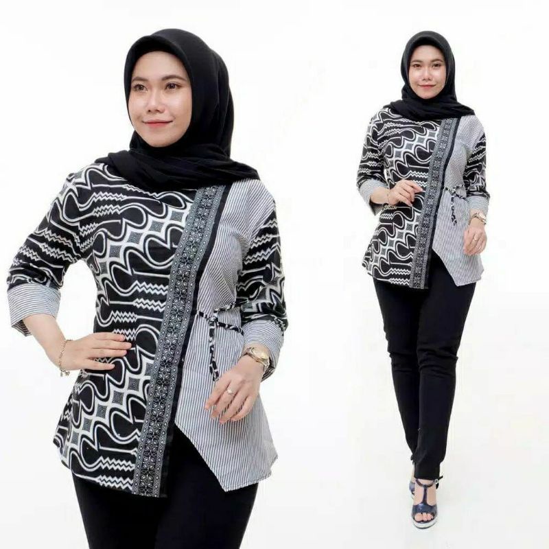 M-L-XL-XXL Batik wanita ASJ SA HRB026 Kenongo Kemeja Tosca Pendek-Lurik Seno genji