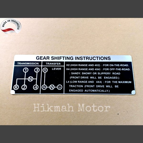 PLAT EMBLEM GEAR SHIFTING INSTRUCTION 4 SPEED TOYOTA LANDCRUISER HARDTOP FJ40SERIES BJ40 SERIES