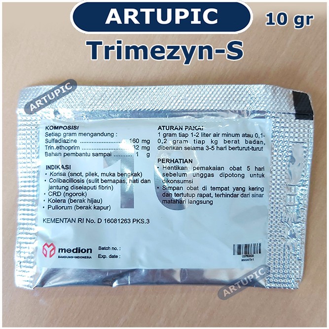 Trimezyn-S 10 gram Obat korisa Coli CRD Trimisin ngorok ayam unggas burung Medion Artupic