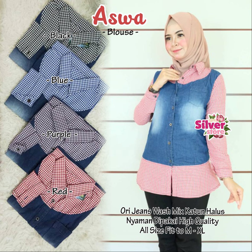 atasan blouse aswa giovart silver stone ori kekinian HQ