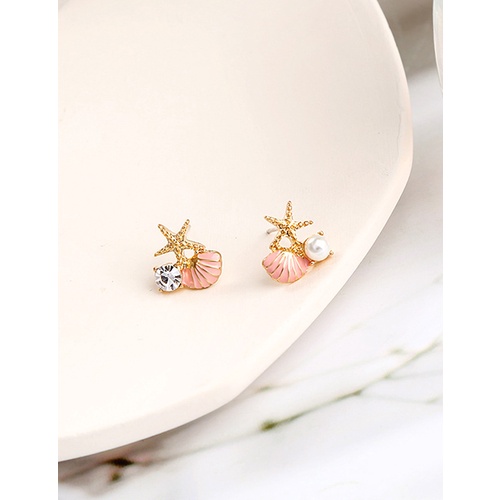 LRC Anting Tusuk Fashion Sky Pearl Starfish Shell Diamond Alloy P2782X