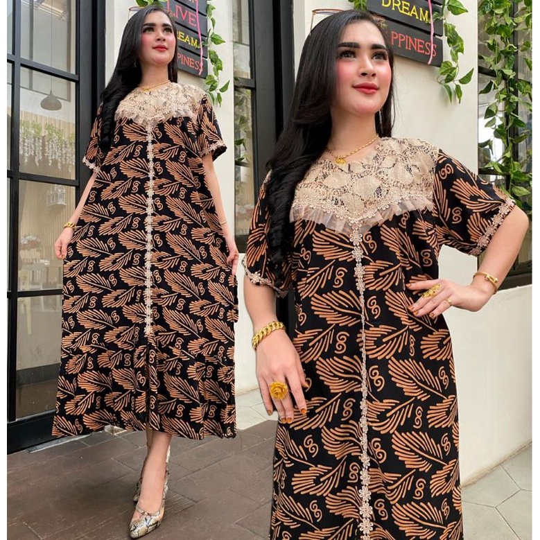 DASTER ARAB RENDA MOTIF KIPAS/DASTER  BORKAT KEKINIAN/DASTER ARAB MOTIF-daun besar hitam