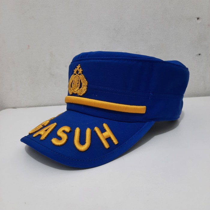 Topi Komando Pama Bintara Pengasuh Biru Logo Tribrata Twist Halus Premium