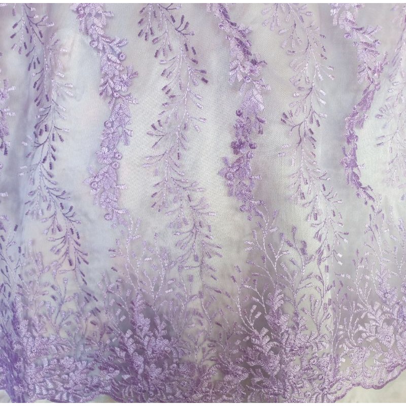 kain tile meteran bordir full LILAC UNGU halus