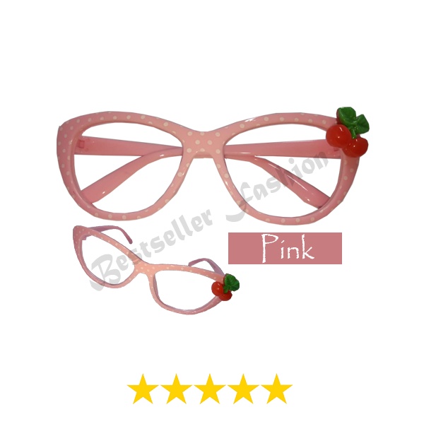 Kacamata Transparan Anak Fashion Lucu Model Cat Eye Frame Polkadot Cherry Kacamata Gaya anak Perempuan FREECASE