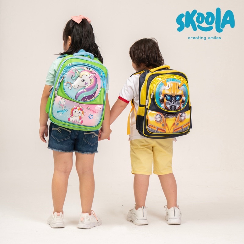 Tas Sekolah Anak Perempuan Laki - Laki SD Ransel Shell 1621 Unicorn Spiderman Kids Backpack - Skoola