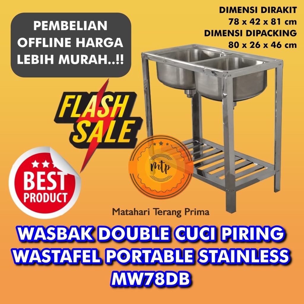 WASBAK DOUBLE CUCI PIRING WASTAFEL PORTABLE STAINLESS MW78DB MW 78 DB
