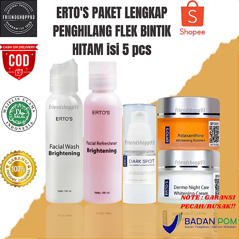 Ertos Paket Skincare Untuk Menghilangkan Flek Hitam Dan Bekasnya Lengkap - Facial Wash, Toner, Dar S
