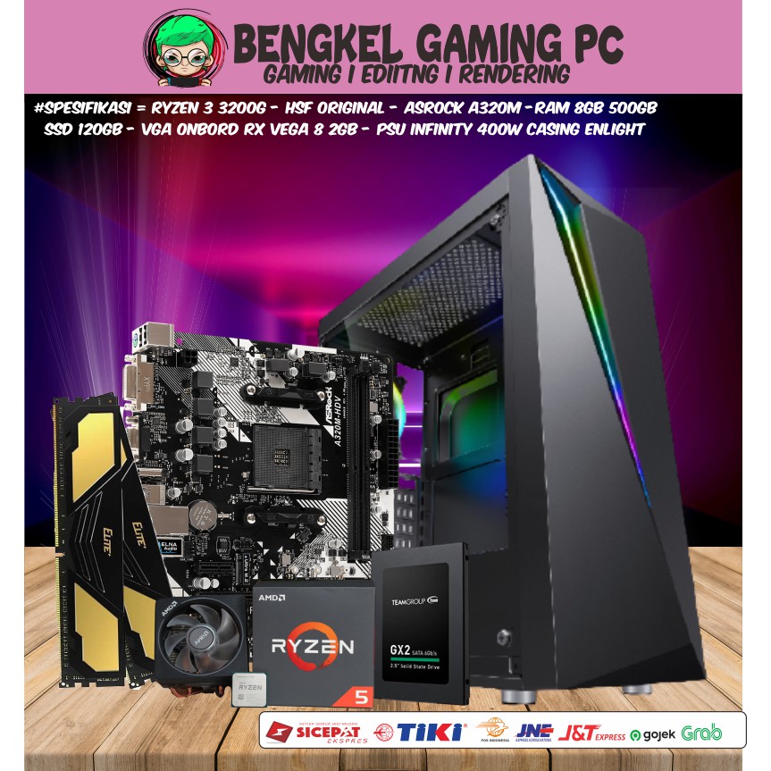 PC GAMING RYZEN 3 3200G I 8GB I 120GB I 500GB I ENLIGHT BLACK | Shopee