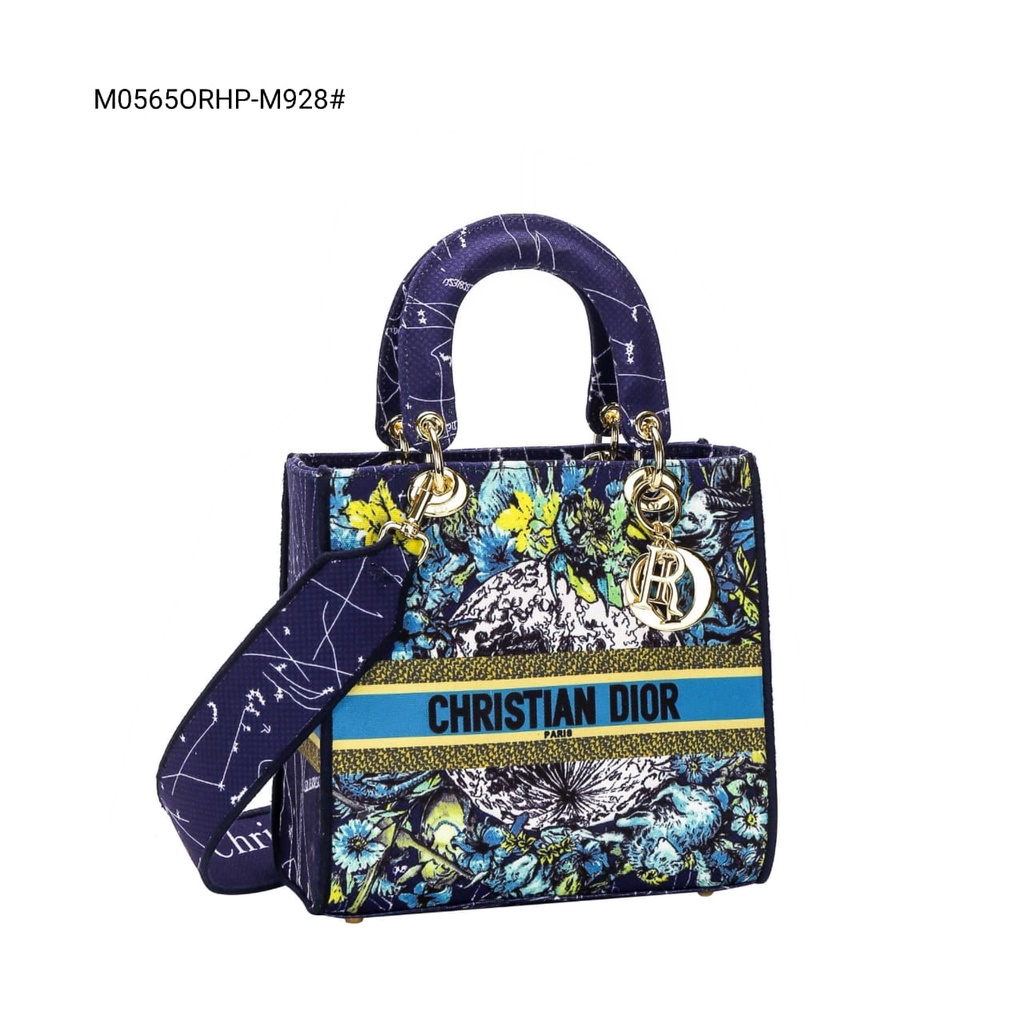 Lady Medium D-Lite Blue Constellatio Embroidery Handbag M0565ORHP-M928